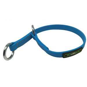 Adjustable Martingale Flat Blue Waterproof PVC Nylon Dog Slip Collar for Medium Dogs